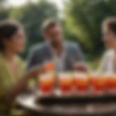 Chic Outdoor Gathering with Crown Apple Cocktails Chic outdoor gathering with guests enjoying Crown Apple cocktails in stylish glasses