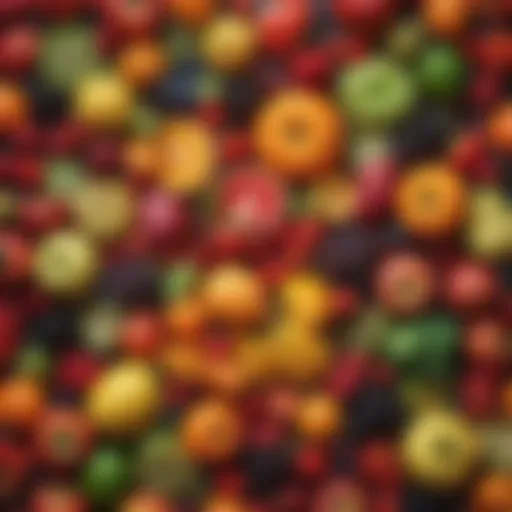 A vibrant assortment of colorful fruits and vegetables arranged beautifully
