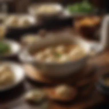 Dining Experience with Chicken Dumpling Soup A beautifully set dining table with chicken dumpling soup