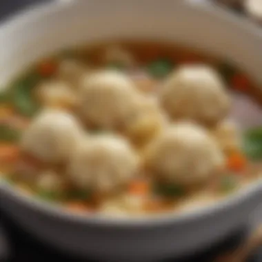 Fluffy Dumplings in Broth A close-up of fluffy dumplings floating in a steaming broth