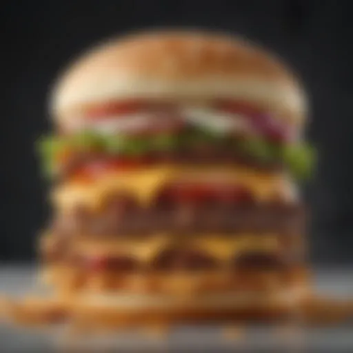 A close-up view of a Jack in the Box cheeseburger showcasing its layers