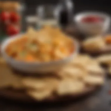 A bowl of cheese crackers accompanied by elegant dips