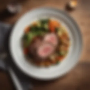 Elegant Plated Keto Lamb Dish Elegant plated keto lamb dish with seasonal vegetables
