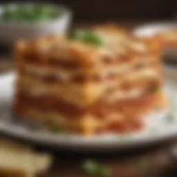 An artistic depiction of layered lasagna showcasing the rich ingredients