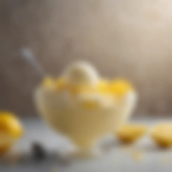 A vibrant bowl of lemon sherbet with a spoon, showcasing its creamy texture