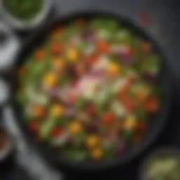 A vibrant salad featuring an array of fresh greens and colorful vegetables