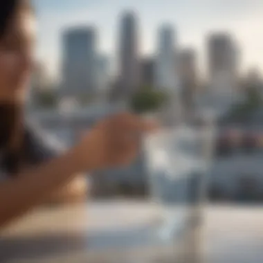 The Cultural Significance of Water in LA A person enjoying a refreshing glass of water with city views