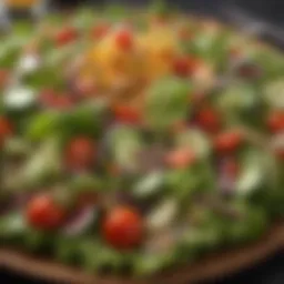 A vibrant, colorful salad featuring an array of fresh vegetables and low fat dressing.