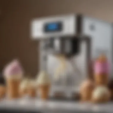 High-tech ice cream maker with vibrant soft serve being dispensed