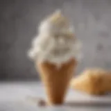 Close-up of fluffy soft serve ice cream swirled elegantly in a cone