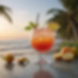 A vibrant Malibu Bay Breeze cocktail in a glass with tropical garnishes