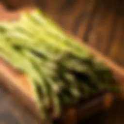 Fresh asparagus spears arranged elegantly on a wooden cutting board