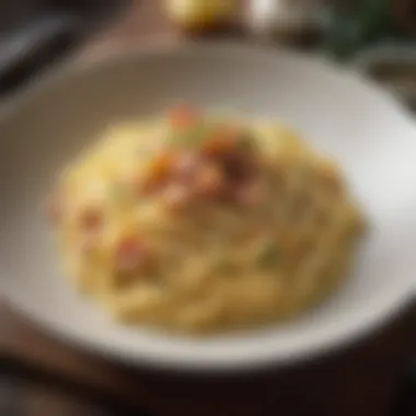 Rich and Elegant Carbonara An elegant bowl of carbonara with a rich creamy sauce and pepper