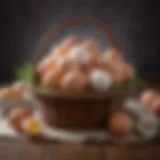 Fresh eggs in a basket showcasing various sizes