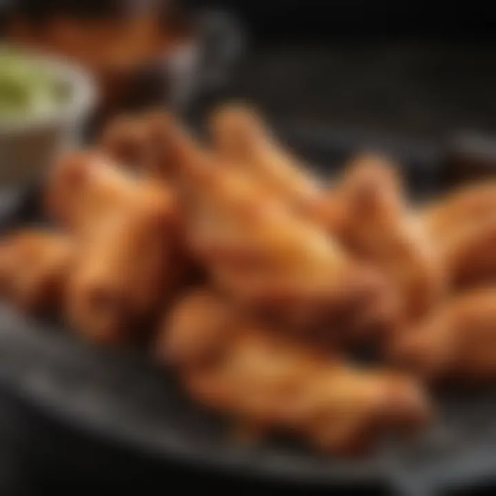 Close-up of perfectly crispy wings emerging from an air fryer