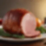 A beautifully glazed boneless ham ready for presentation