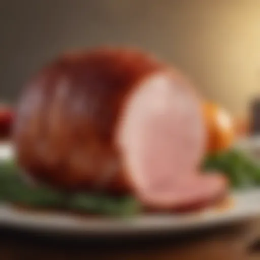 A beautifully glazed boneless ham ready for presentation