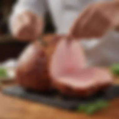 Applying Flavorful Marinade to Boneless Ham A savory marinade being brushed onto a boneless ham