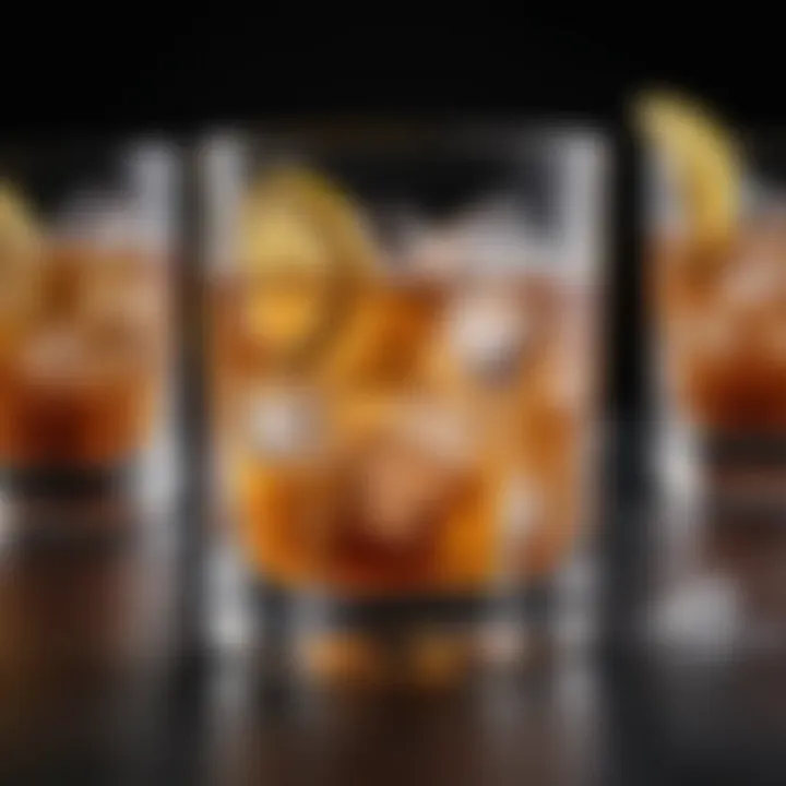 Elegant cocktail glass with large ice cubes