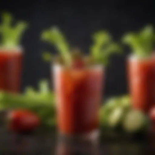 A vibrant glass of Bloody Mary garnished with celery and olives