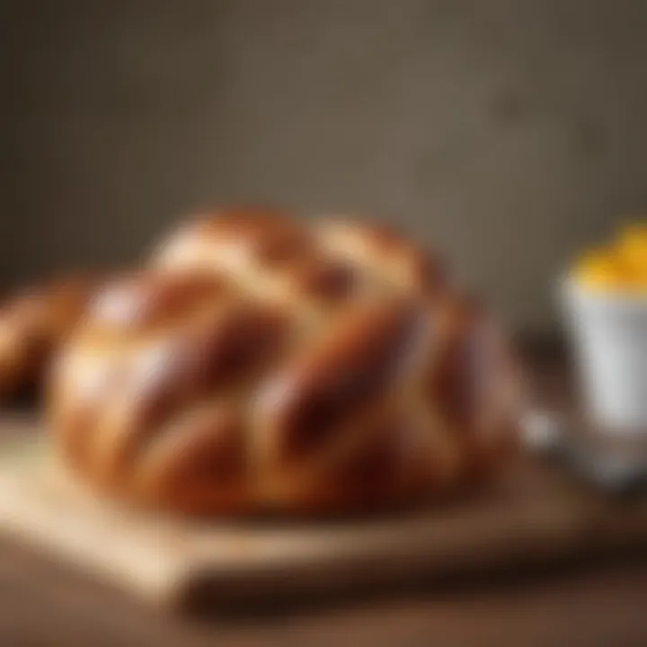 Sliced challah on a wooden board