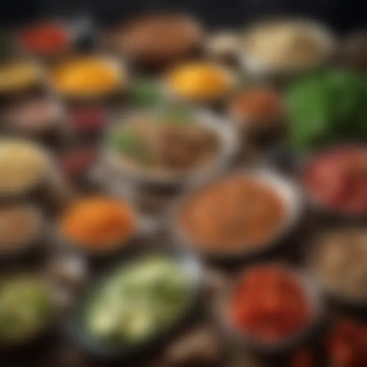 Meal planning layout with various plant-based ingredients