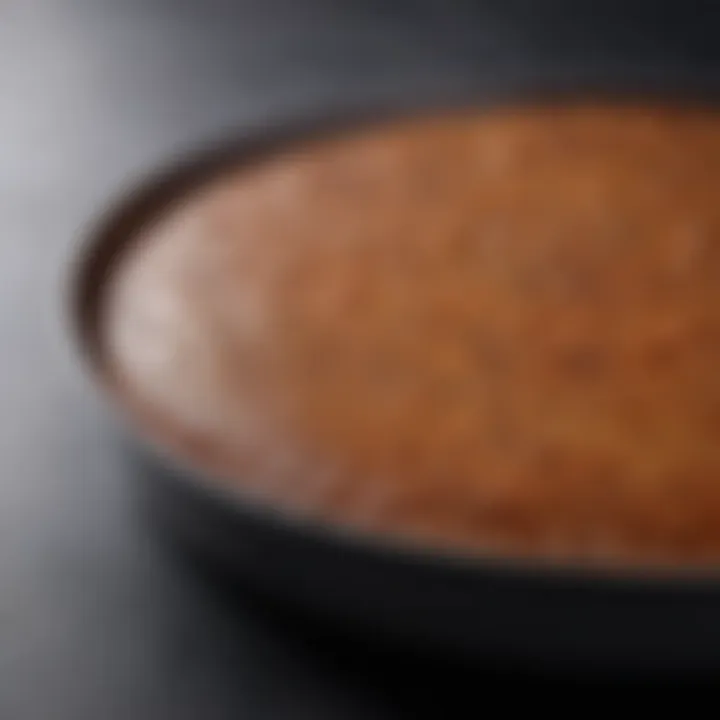 Close-up view of a non-stick cake pan's surface texture