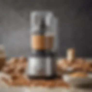Quality Equipment Close-up of a high-quality nut butter food processor with nuts and seeds around