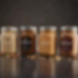 A variety of nut butters in clear jars showcasing different textures and colors
