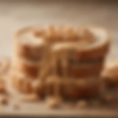 A close-up of creamy peanut butter spread on whole grain bread