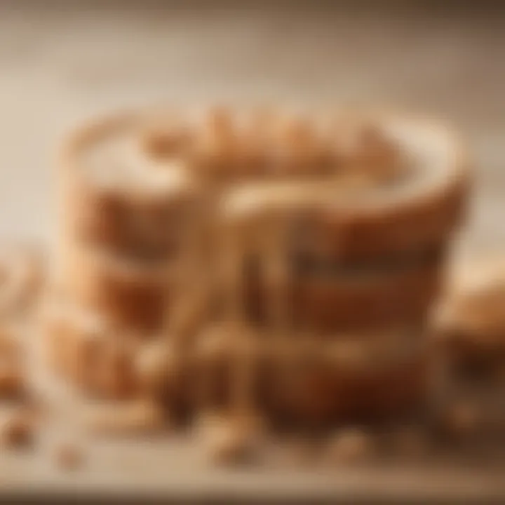 A close-up of creamy peanut butter spread on whole grain bread