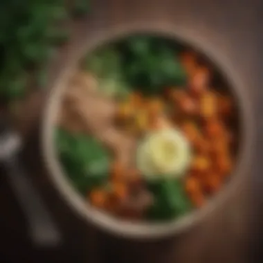 Hearty Vegan Bowl A hearty vegan bowl filled with grains, greens, and roasted vegetables