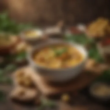 A textured backdrop of the various herbs and spices that elevate the soup's taste.