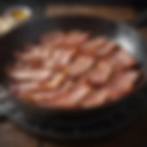 Sizzling bacon in a skillet showcasing optimal frying technique