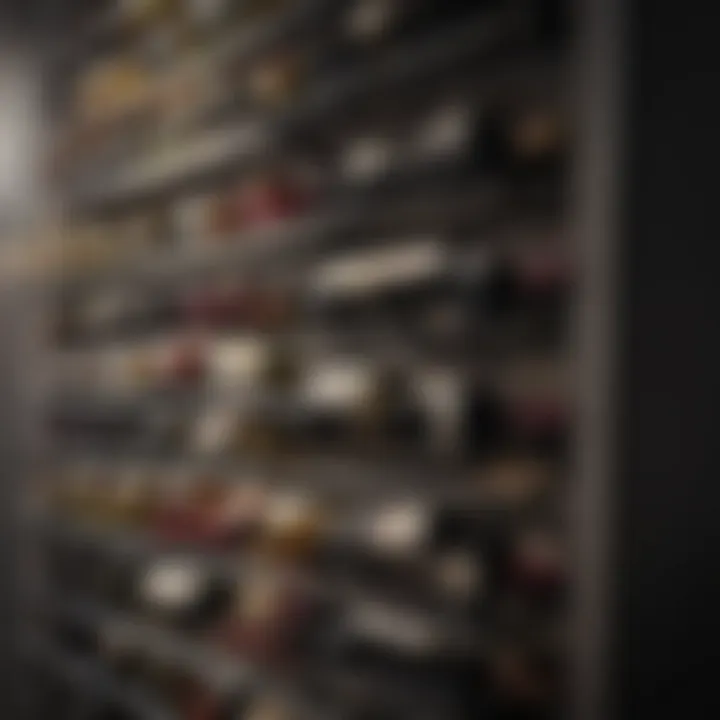 Elegantly arranged wine bottles on a fridge wine rack shelf