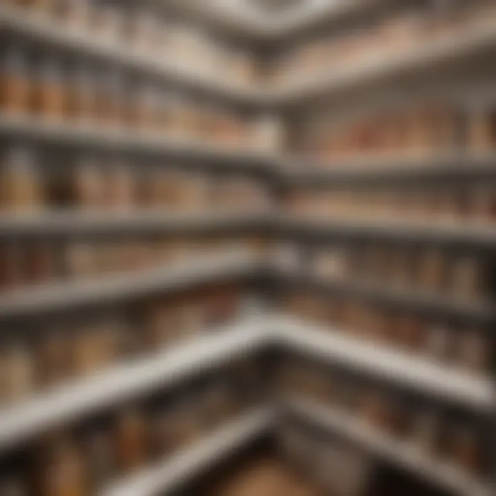 A neatly organized pantry with non-stick shelf liner enhancing aesthetics.