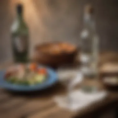 A glass of ouzo accompanied by meze on a rustic table