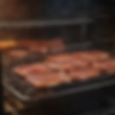 Oven with bacon on a rack, showcasing the cooking process