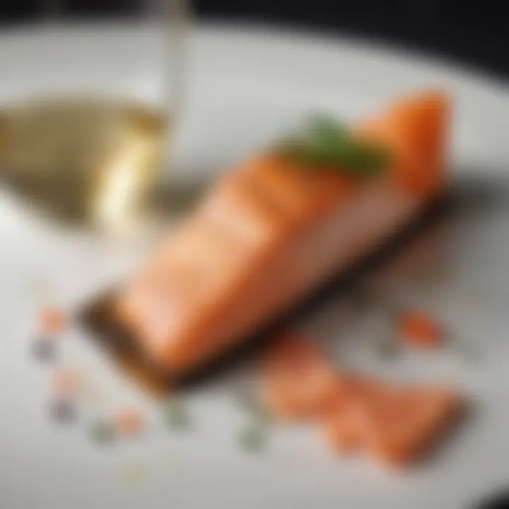 A glass of white wine paired beautifully with salmon