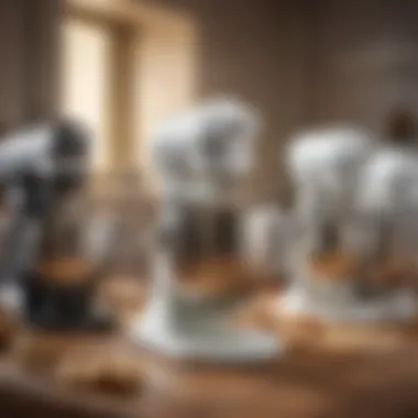 Diverse models of pastry mixers with unique features A range of pastry mixers displaying various features and sizes