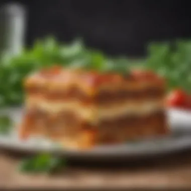 Artful Layers of Plant-Based Lasagne A beautifully layered plant-based lasagne, highlighting its colorful ingredients and textures.