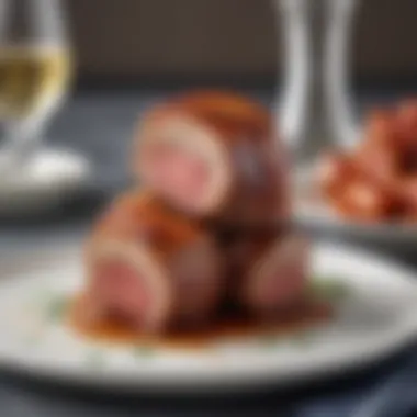Culinary Elegance: Bacon Wrapped Chuck Tender Filet Presentation Close-up of a beautifully plated bacon wrapped chuck tender filet