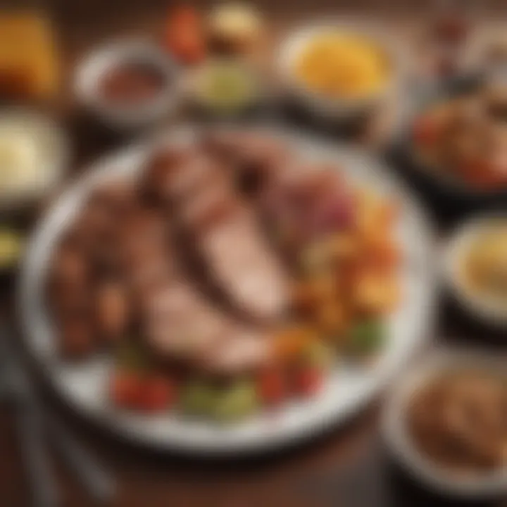 Plated pork barbecue with vibrant sides