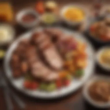 A Feast of Pork Barbecue and Accompaniments Plated pork barbecue with vibrant sides