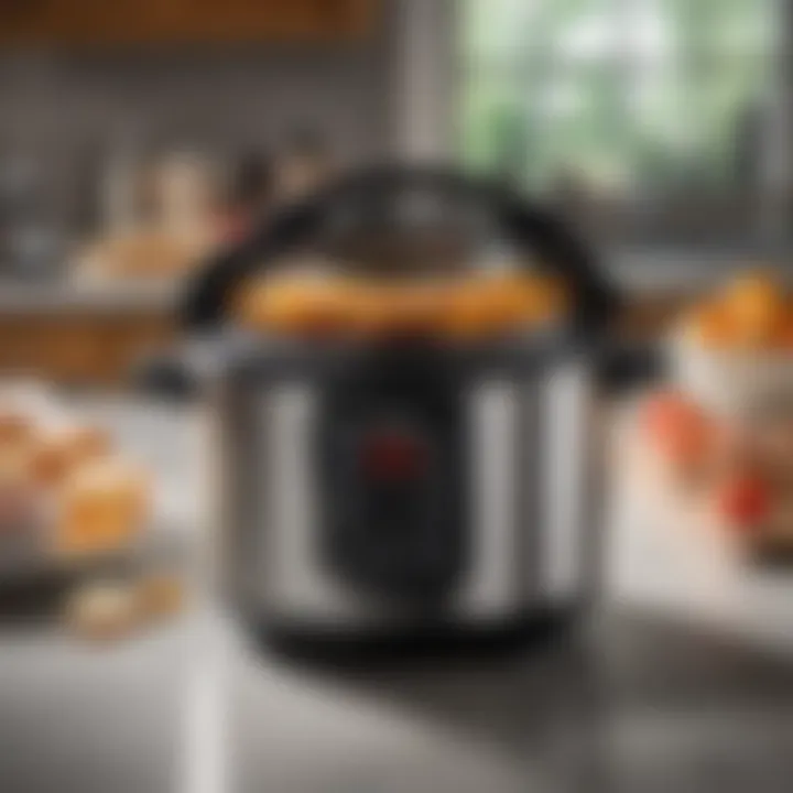 A stovetop pressure cooker in action, demonstrating its sturdy build and safety features