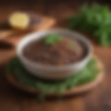 A bowl of puy lentils garnished with fresh herbs and spices