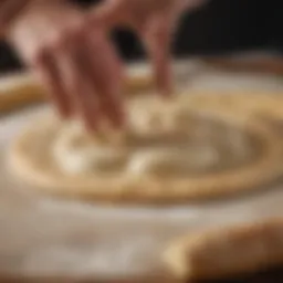 A close-up of artisan pizza dough being prepared.