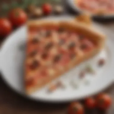 Elegant Slice Presentation An elegantly styled slice of QC Pizza ready to be enjoyed.
