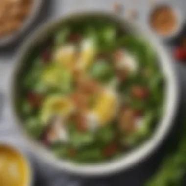 Zesty and Nutritious Salad Bowl A refreshing salad with a variety of greens, nuts, and a zesty dressing