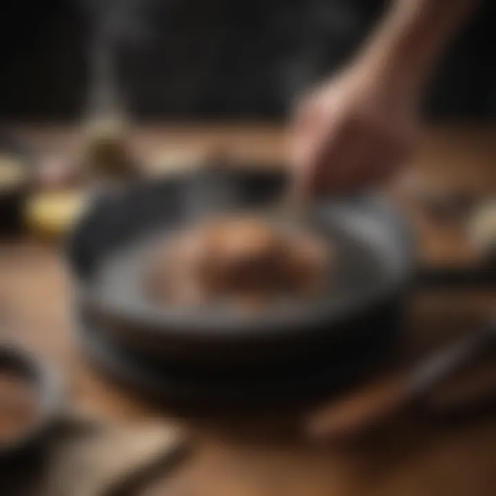 Person applying seasoning to a cast iron pan